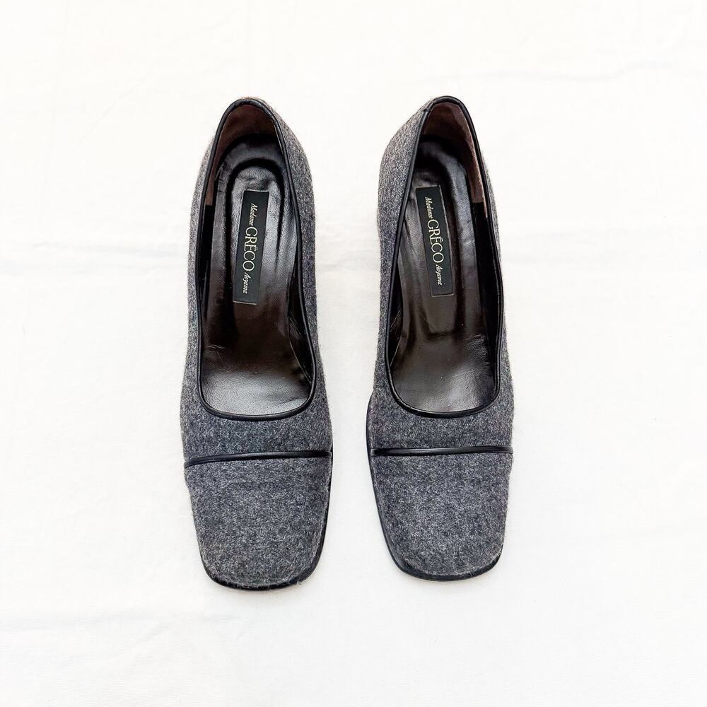 Madame Greco Aoyama Gray Felt Square Toe Heels Size 8.5